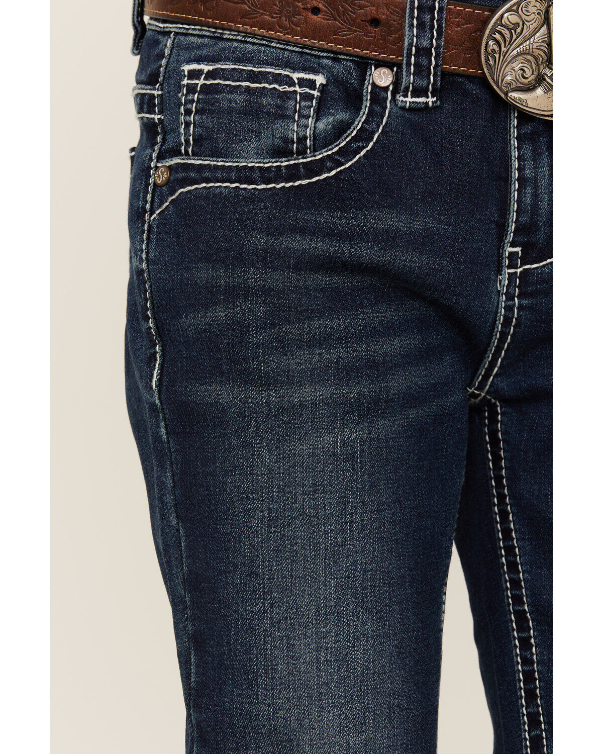 Image #2 - Shyanne Little Girls' Southwestern Dreamcatcher Pocket Bootcut Jeans, Blue, hi-res