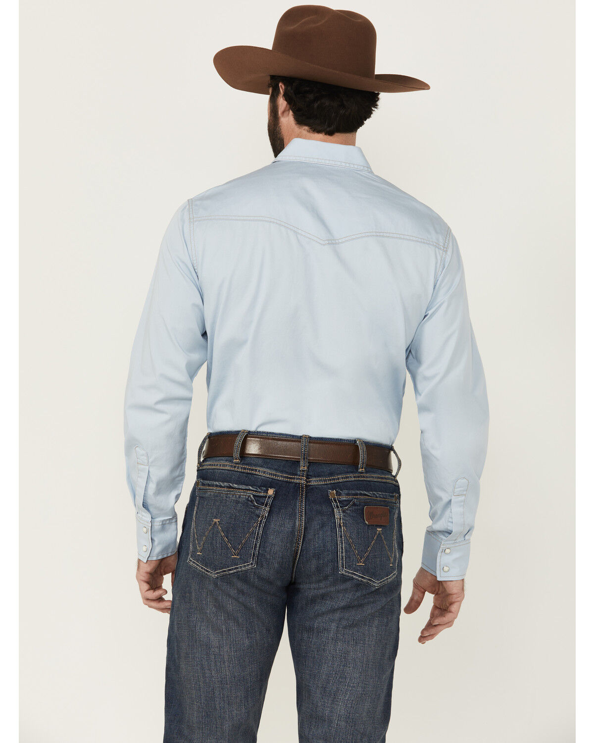 Image #4 - Wrangler Retro Men's Solid Long Sleeve Snap Western Shirt, Light Blue, hi-res