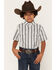 Image #1 - Ferrell Boys' Jake Tek Striped Print Short Sleeve Snap Performance Western Shirt, White, hi-res