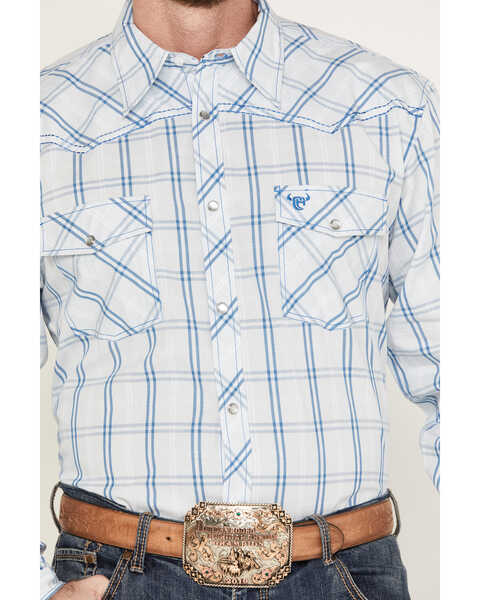 Image #3 - Cowboy Hardware Men's Plaid Print Long Sleeve Western Pearl Snap Shirt, White, hi-res