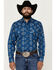 Image #1 - Ely Walker Men's Southwestern Print Long sleeve Pearl Snap Western Shirt, Indigo, hi-res