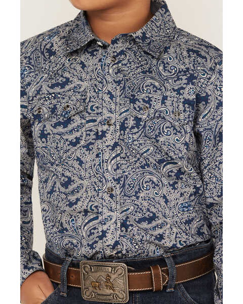 Image #3 - Cody James Boys' Paisley Print Long Sleeve Snap Western Shirt, Dark Blue, hi-res