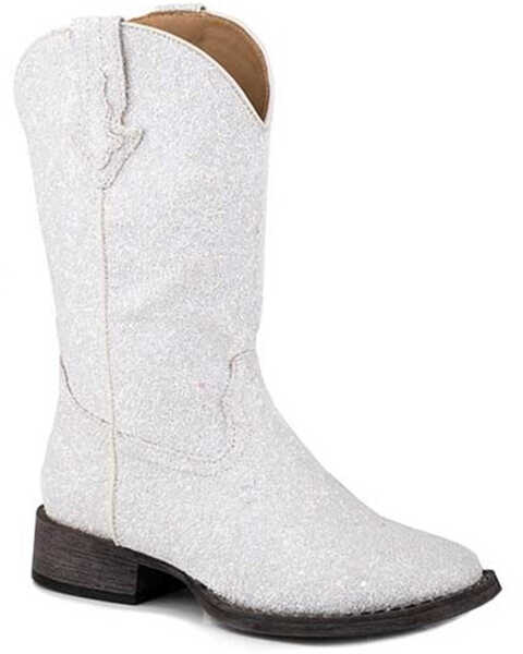 Roper Little Girls' Glitter Galore Western Boots - Square Toe, White, hi-res
