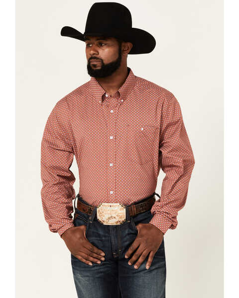 RANK 45® Men's Mash Up Floral Geo Print Long Sleeve Button-Down Western Shirt - Big & Tall, Medium Red, hi-res