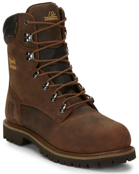 Image #1 - Chippewa Men's Heavy Duty Waterproof & Insulated Aged Bark 8" Work Boots - Steel Toe, Bark, hi-res