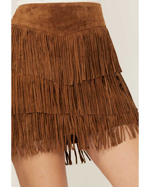 Image #2 - Scully Women's Fringe Tiered Suede Mini Skirt, Brown, hi-res