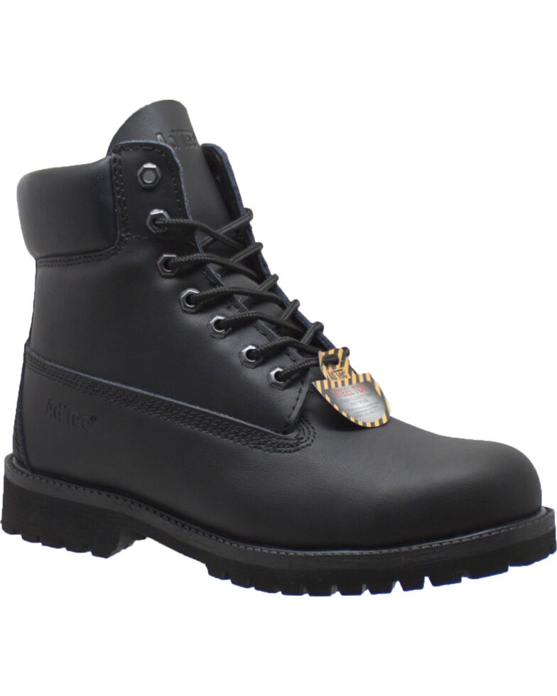 Ad Tec Men's 6" Black Leather Slip Resistant Work Boots - Steel Toe, Black, hi-res