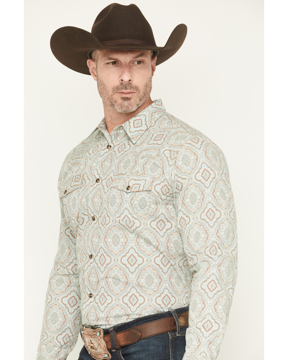 Image #2 - Gibson Trading Co Men's Garfunkle Medallion Print Long Sleeve Snap Stretch Western Shirt - Big, Mint, hi-res