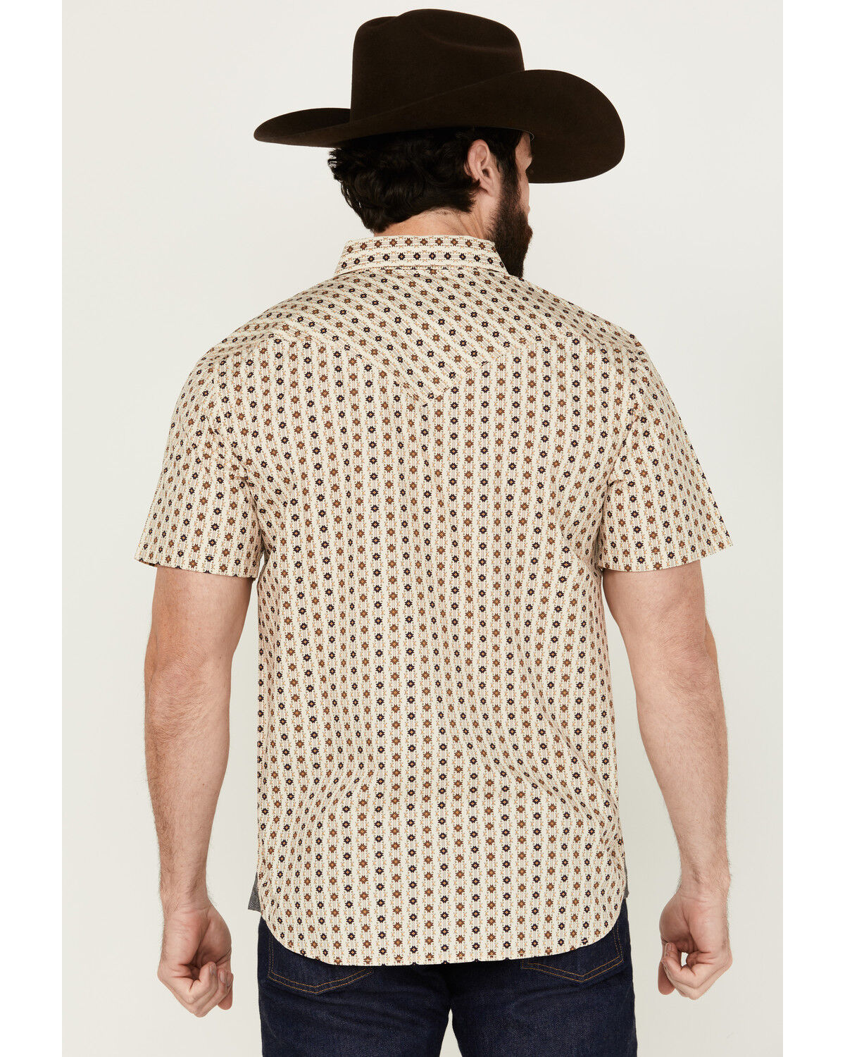 Image #4 - Moonshine Spirit Men's Spurs Floral Striped Short Sleeve Snap Western Shirt, Cream, hi-res