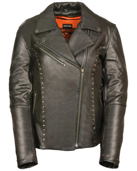 Milwaukee Leather Women's Classic Studded Motorcycle Leather Jacket, Black, hi-res