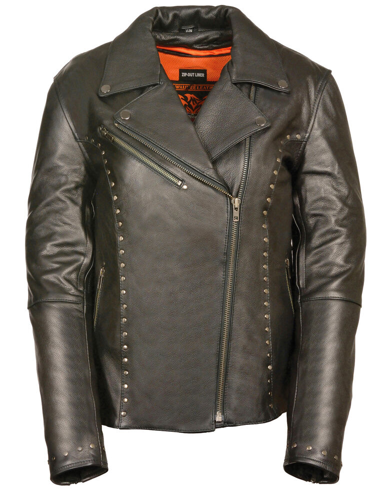 Milwaukee Leather Women's Classic Studded Motorcycle Leather Jacket, Black, hi-res