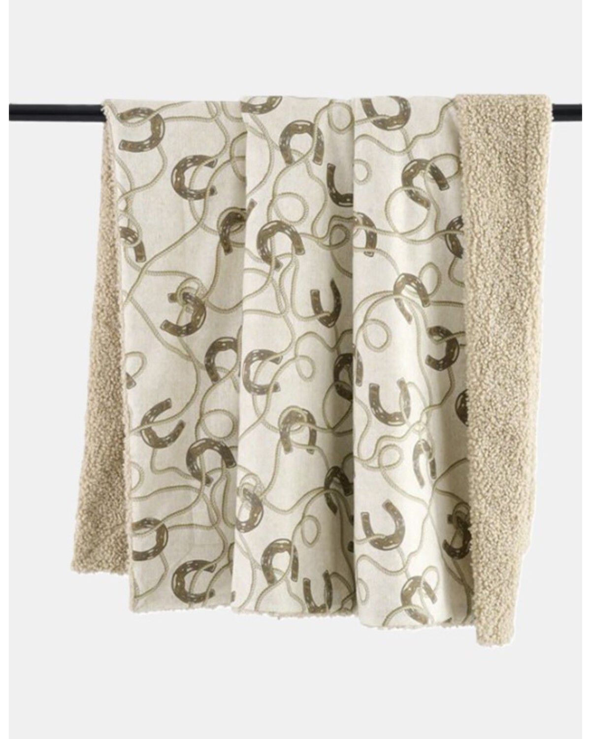 HiEnd Accents Pierre Equestrian Cotton Sateen Teddy-Backed Throw Blanket, Brown, hi-res
