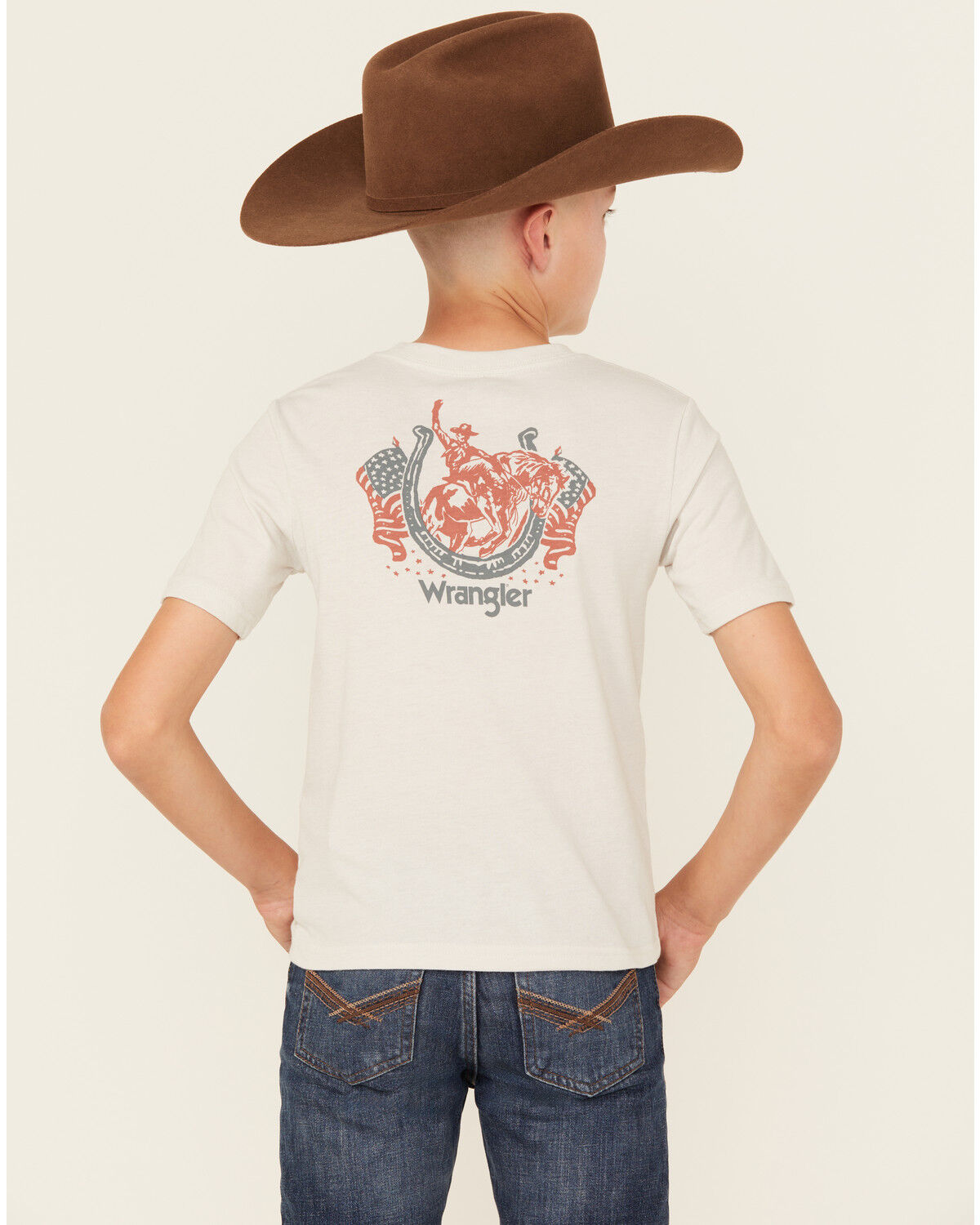 Image #4 - Wrangler Boys' Americana Horseshoe Short Sleeve Graphic T-Shirt, White, hi-res