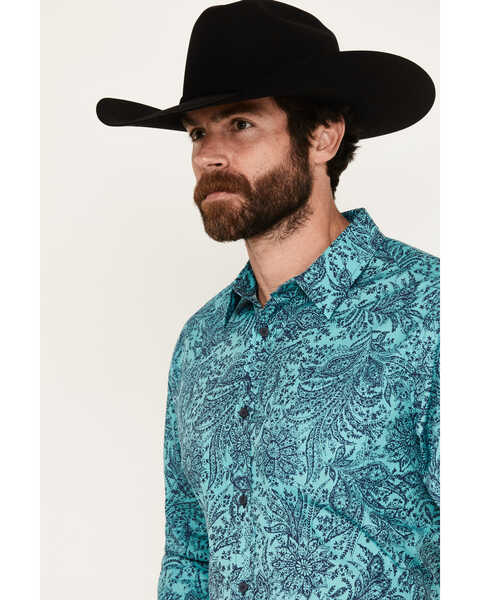 Image #2 - Gibson Men's Even Flow Paisley Print Long Sleeve Button-Down Western Shirt, Turquoise, hi-res