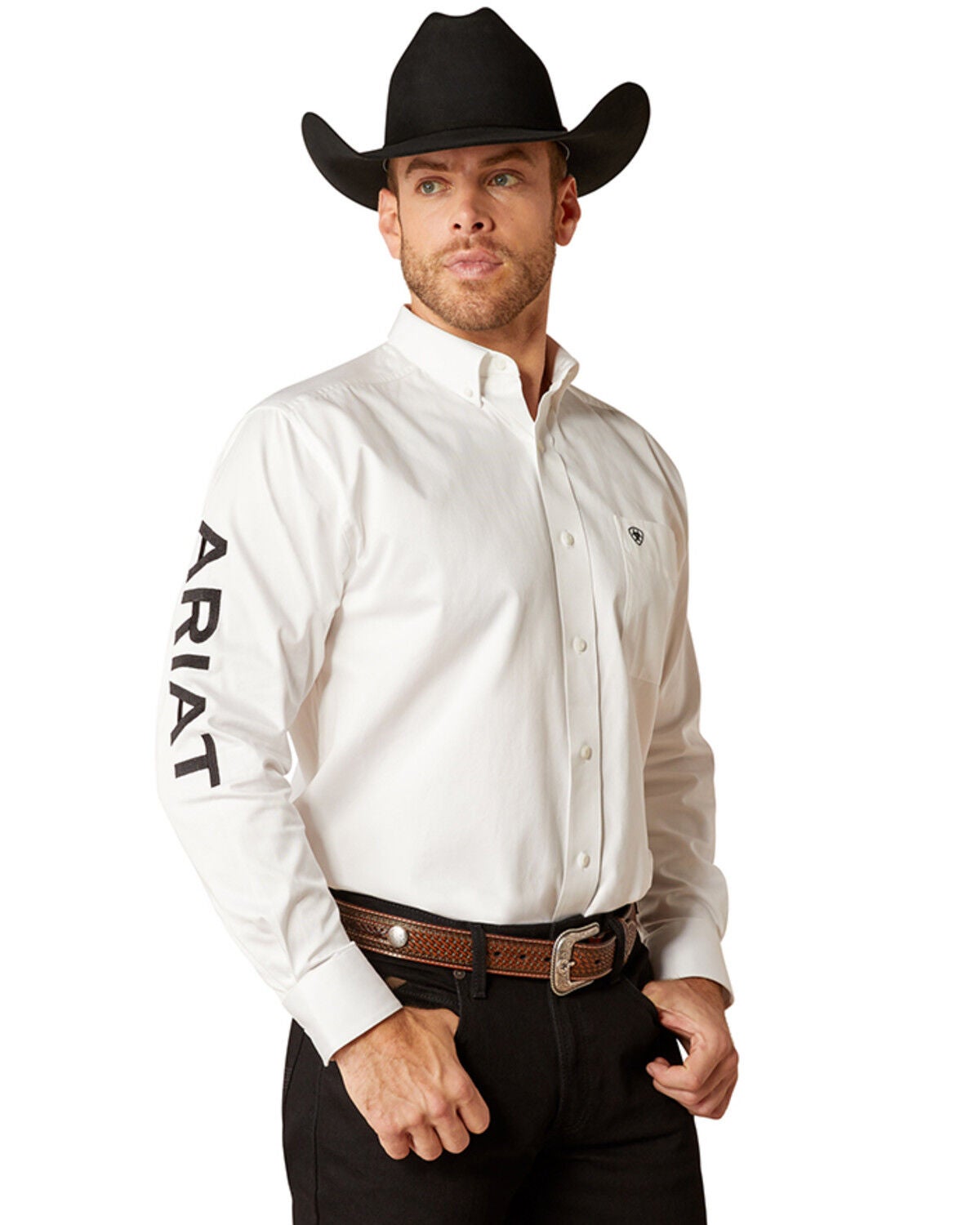 Ariat Men's Team Logo Twill Long Sleeve Button-Down Western Shirt, White, hi-res