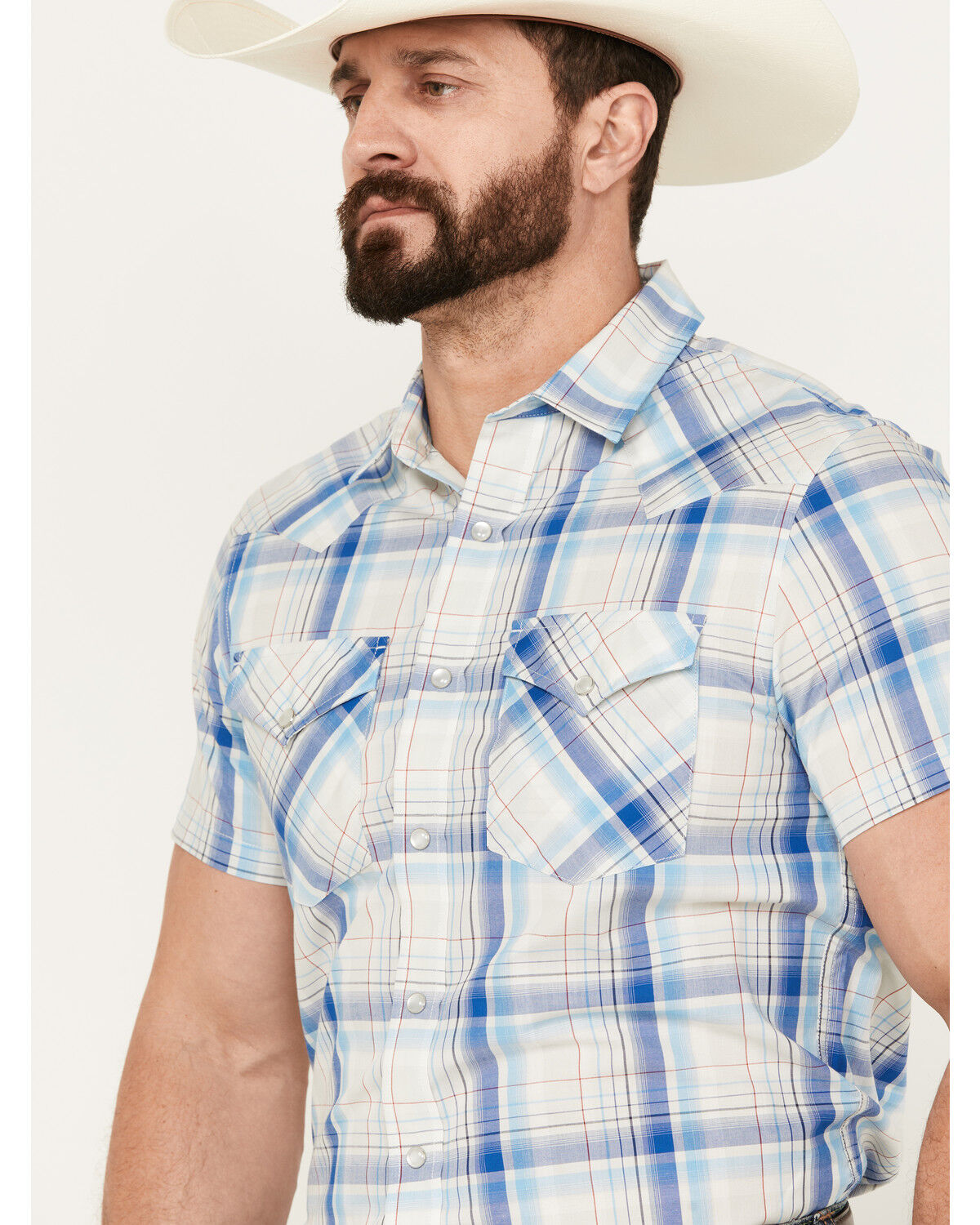 Image #2 - Pendleton Men's Frontier Plaid Short Sleeve Western Pearl Snap Shirt, Blue, hi-res