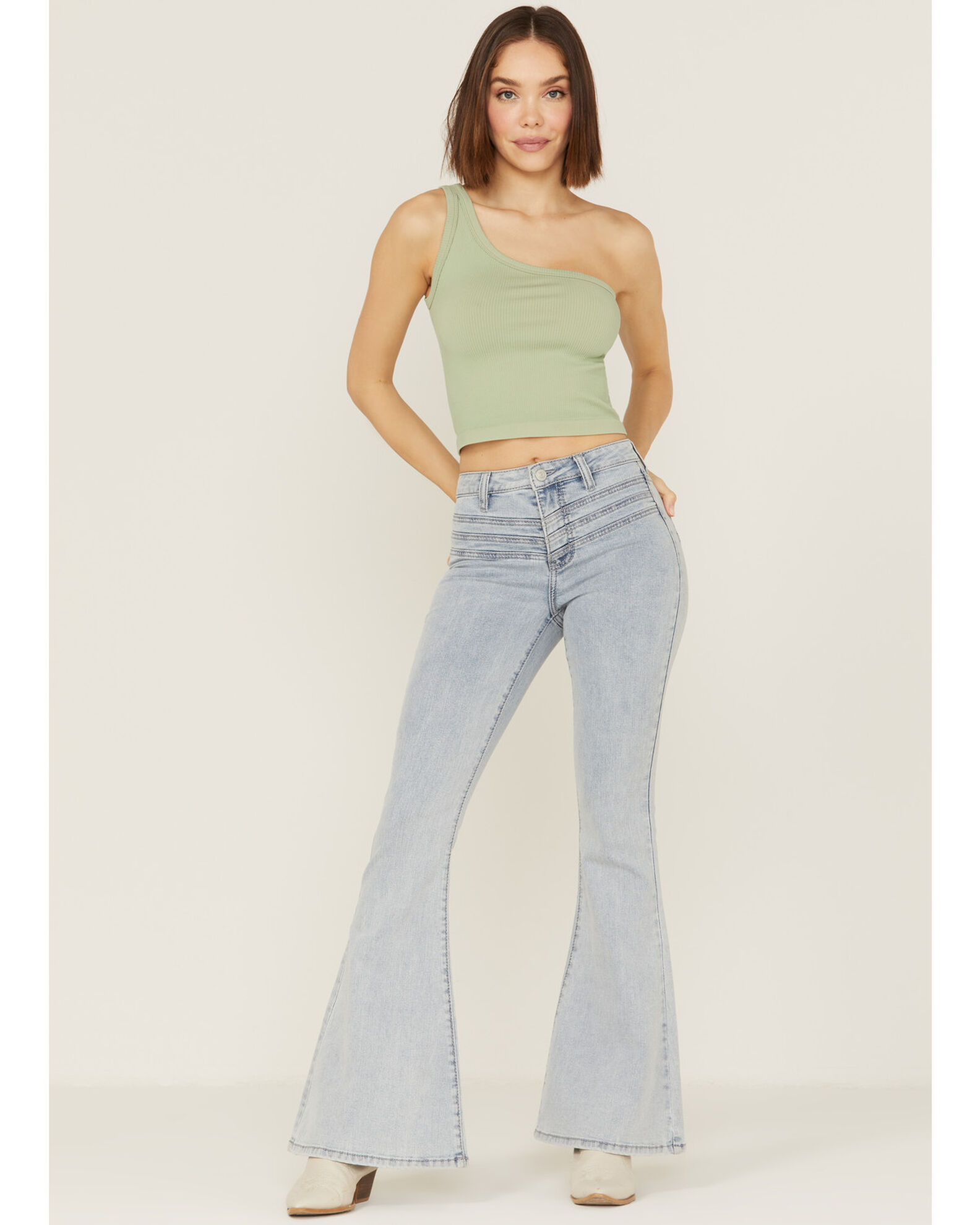 Shyanne Women s Light Wash High Rise Front Yoke Flare Jeans