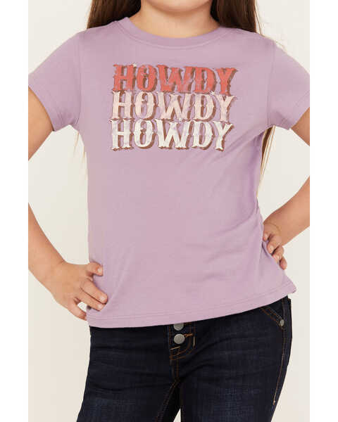 Image #3 - Shyanne Girls' Howdy Short Sleeve Graphic Tee, Purple, hi-res