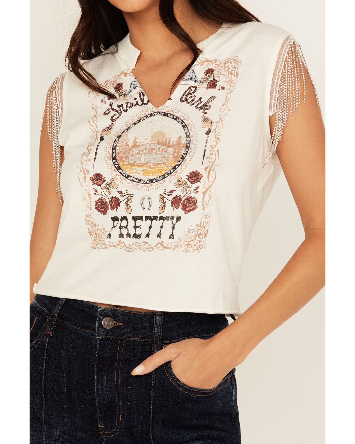 Image #3 - Idyllwind Women's Trailer Park Pretty Rhinestone Fringe Sleeveless Shirt, Ivory, hi-res