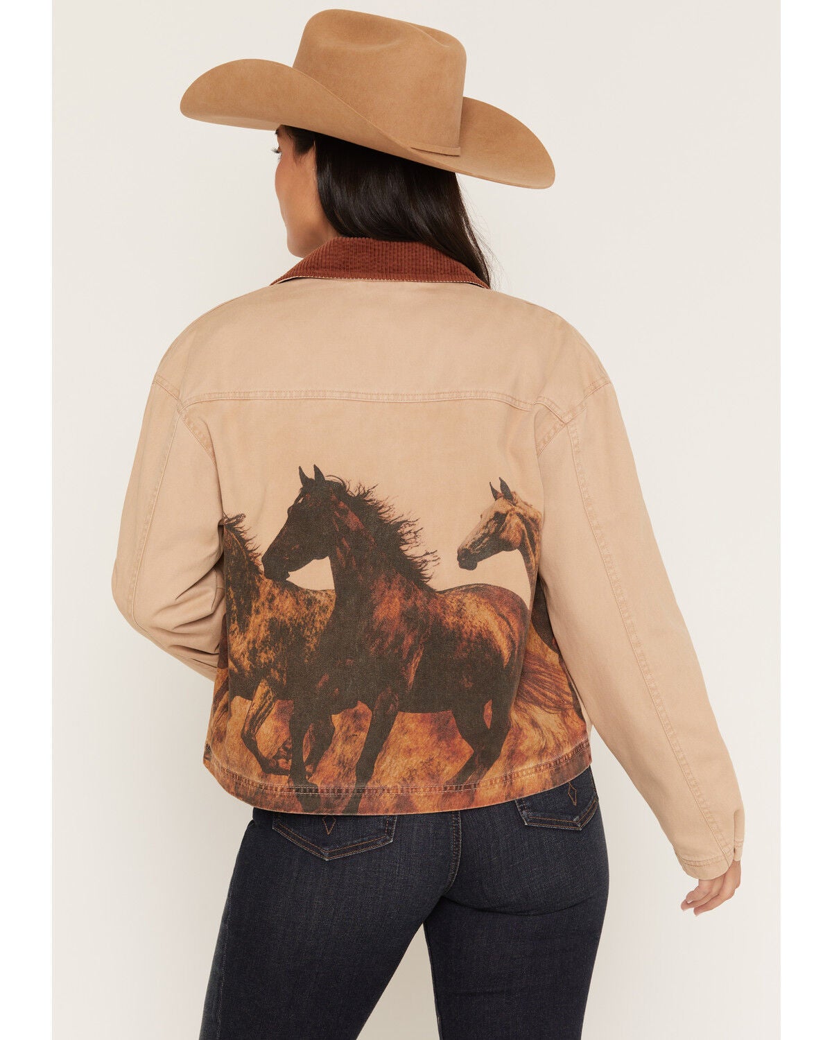 Image #1 - Shyanne Women's Briarwood Horse Graphic Canvas Jacket, Taupe, hi-res