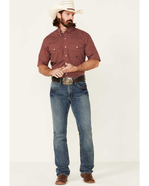 Image #2 - Roper Men's American Blues Diamond Geo Print Short Sleeve Button Down Western Shirt , Red, hi-res