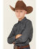 Image #2 - Cody James Boys' Slingshot Medallion Print Long Sleeve Snap Western Shirt, Navy, hi-res