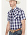 Rodeo Clothing Men's Plaid Print Short Sleeve Snap Western Shirt, Blue, hi-res