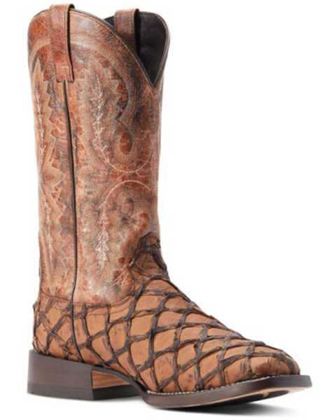 Image #1 - Ariat Men's Deep Water Exotic Pirarucu Western Boots - Broad Square Toe, Brown, hi-res