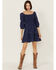 Image #1 - Jolt Women's Rouched Front Embroidered Dress, Navy, hi-res