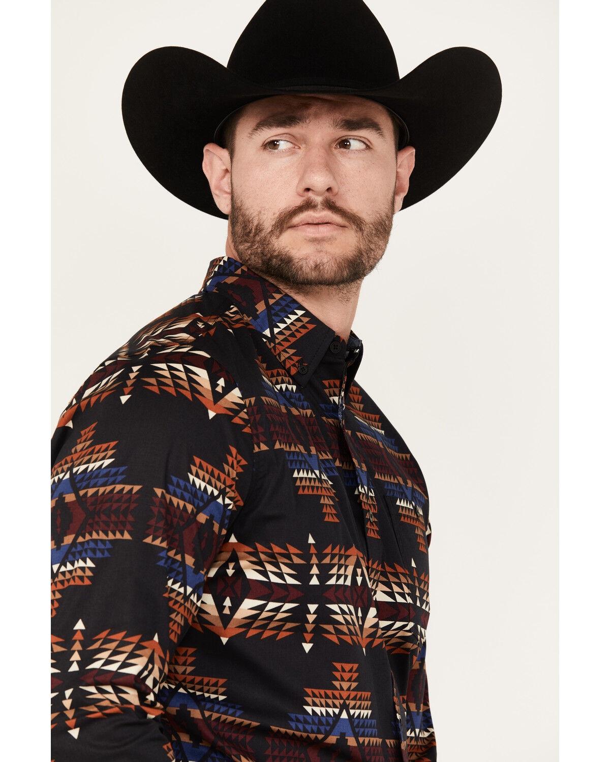 Image #2 - RANK 45® Men's Pablo Southwestern Long Sleeve Button-Down Stretch Western Shirt, Black, hi-res