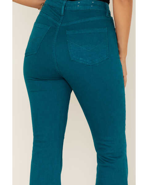 Image #4 - Idyllwind Women's Mid Rise Split Flare Denim Jeans, Deep Teal, hi-res