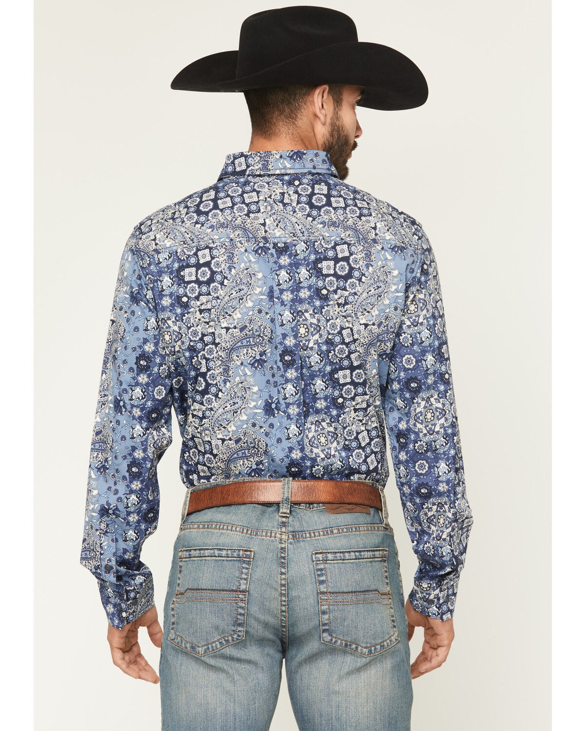 Image #4 - Cody James Men's Ride 'Em Cowboy Paisley Print Long Sleeve Button-Down Stretch Western Shirt, Blue, hi-res