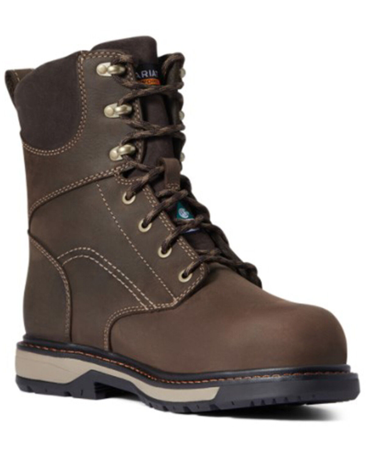 Image #1 - Ariat Women's Dark Brown Riveter 8" H20 400G CSA Glacier Grip Work Boot - Round Toe, , hi-res
