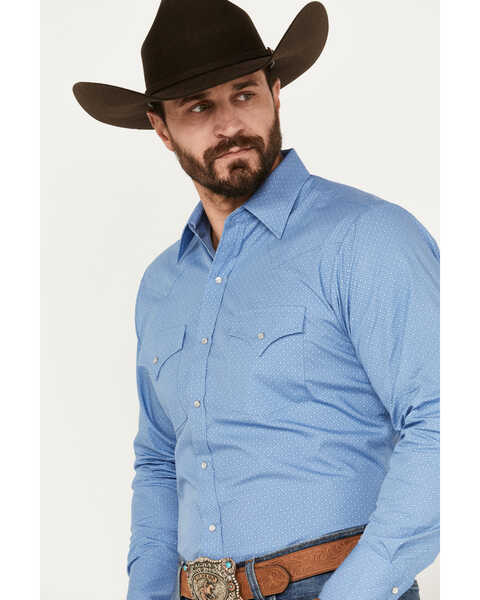Image #2 - Ely Walker Men's Geo Print Long Sleeve Pearl Snap Western Shirt, Blue, hi-res