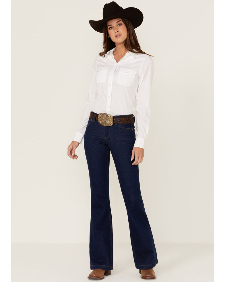 Rank 45 Women's Mid Rise Flare Super Dark Wash Mid Rise Signature Back Pocket , Super Dark Wash, hi-res