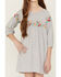 Roper Girls' Cotton Millenge Empire 3/4 Sleeve Dress , Grey, hi-res