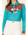 Ranch Dress'n Women's Cowhide Print Long Sleeve Snap Western Shirt , Jade, hi-res