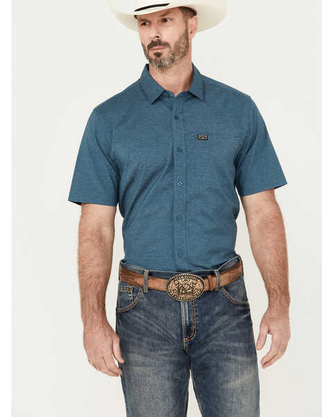 Image #1 - Kimes Ranch Men's Linville Short Sleeve Button Down Shirt, Heather Blue, hi-res