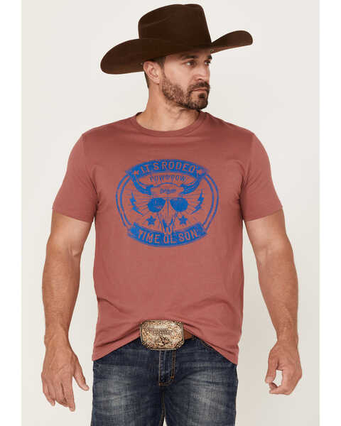 Image #1 - Dale Brisby Men's Rodeo Ol' Son Steerhead Skull Graphic Short Sleeve T-Shirt , Red, hi-res