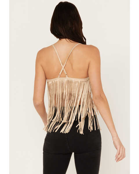 Image #4 - Shyanne Women's Cropped Fringe Tank Top, Taupe, hi-res