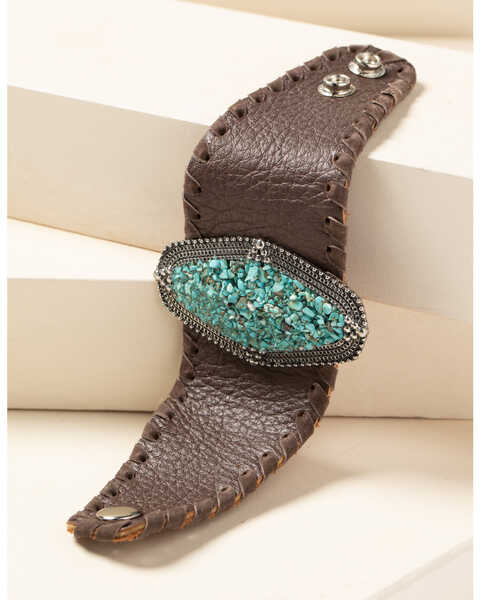 Image #2 - Idyllwind Women's Leather And Gem Cuff Bracelet, Brown, hi-res