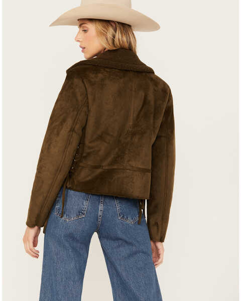 Image #4 - Cleo + Wolf Women's Faux Suede Moto Jacket, Olive, hi-res