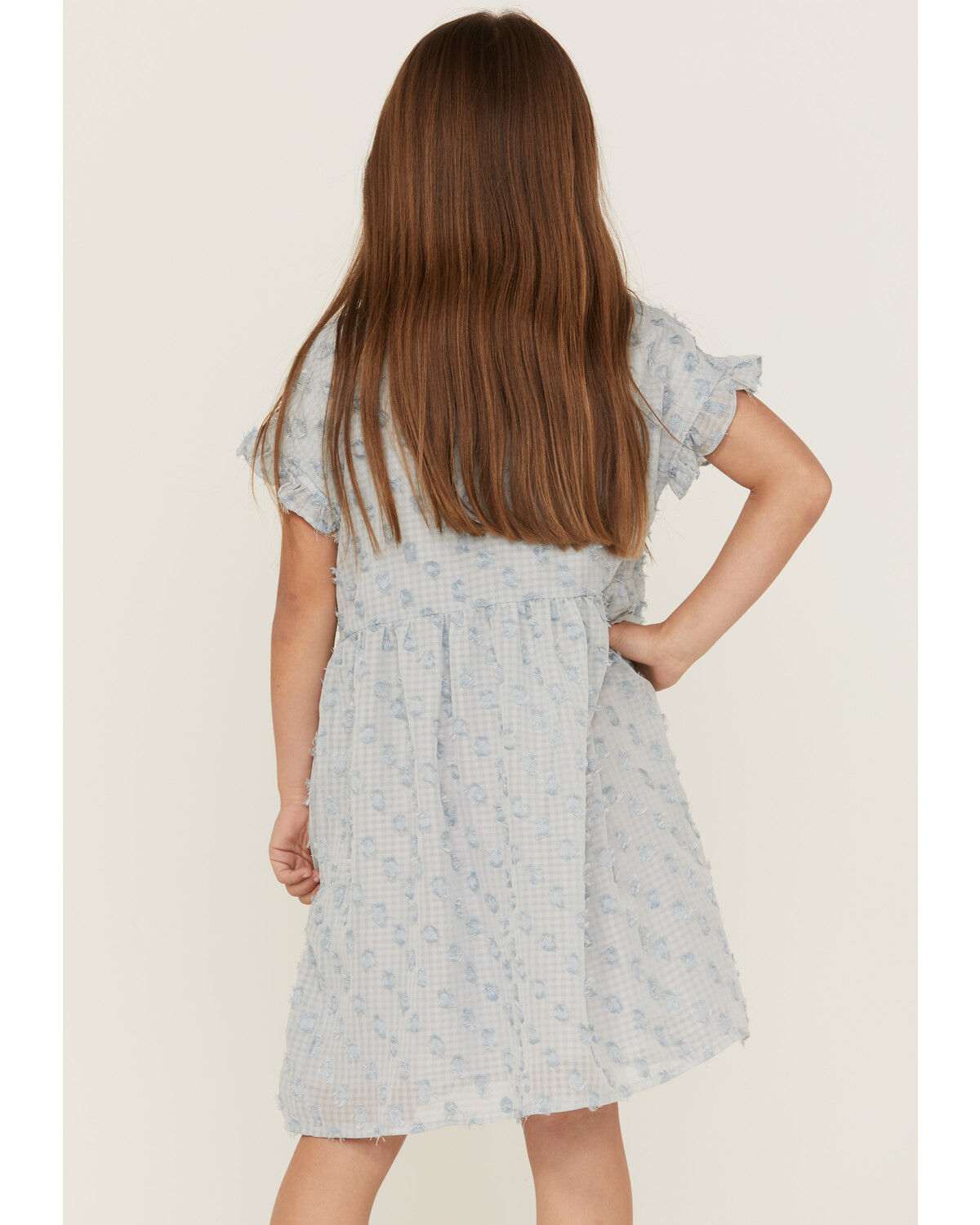 Image #4 - Hayden Girls' Ruffle Sleeve Swiss Dot Tunic Mini Dress, Blue, hi-res