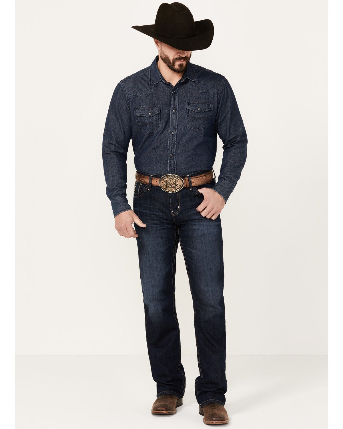 Cinch Men's Ian Dark Rinse Slim Bootcut Performance Stretch Denim Jeans, Indigo, hi-res