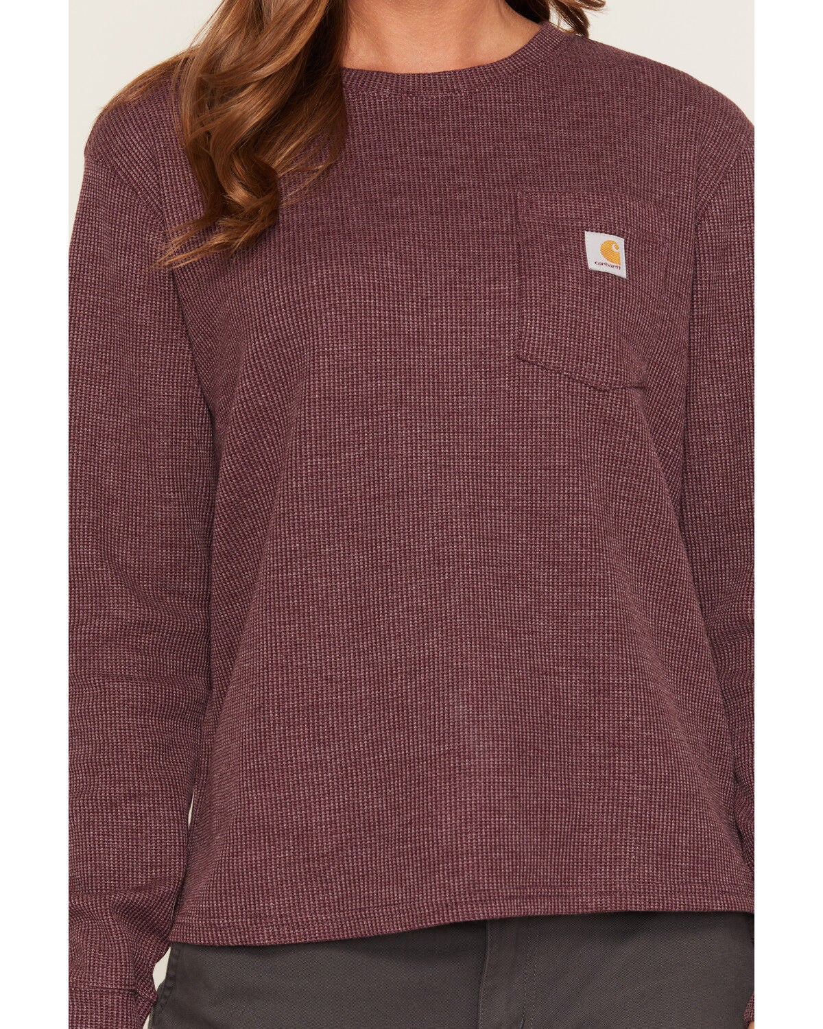 Image #3 - Carhartt Women's Waffle Knit Loose Fit Long Sleeve Work Shirt, Burgundy, hi-res