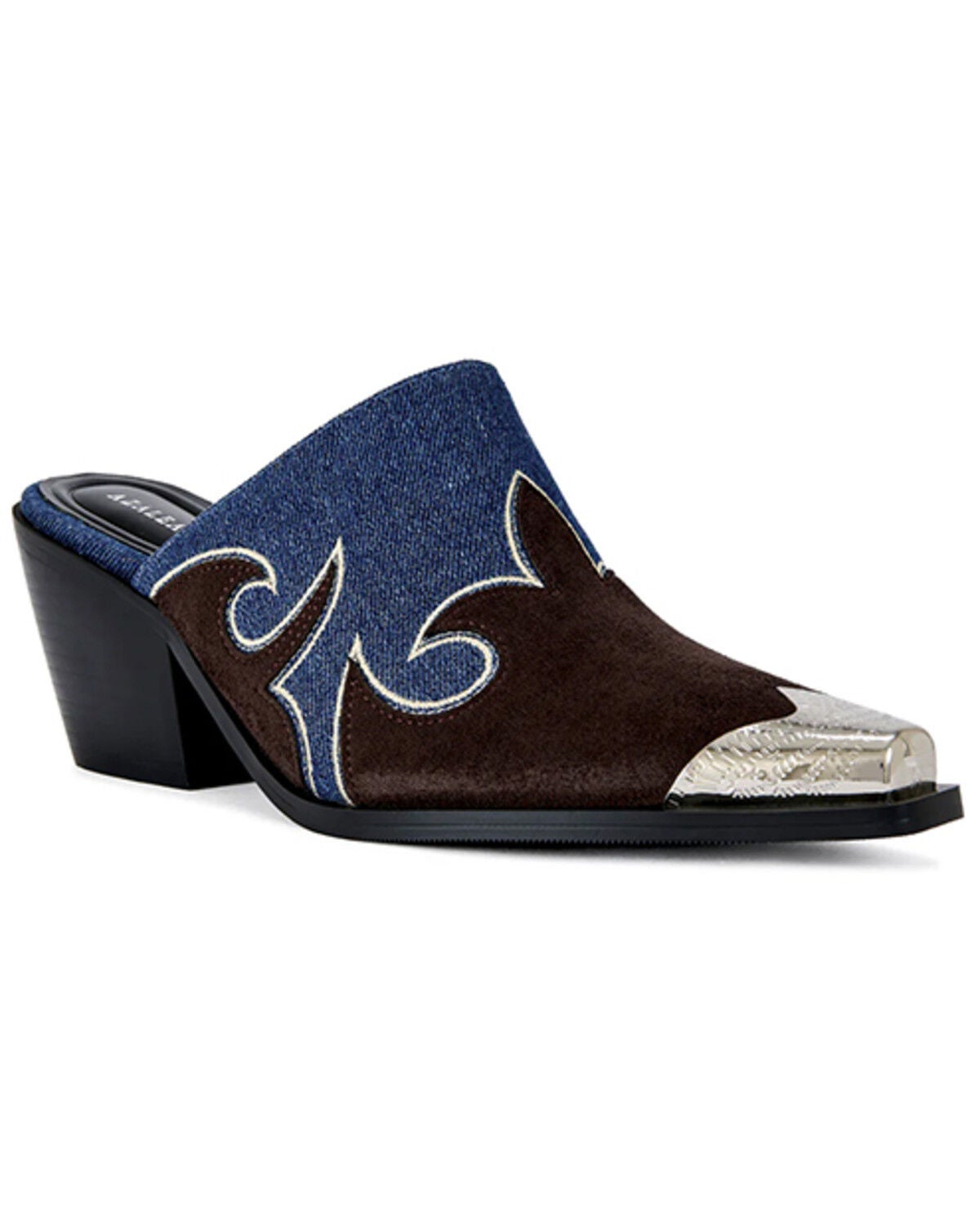 Image #1 - Azalea Wang Women's Cecily Denim Western Mules, Blue, hi-res