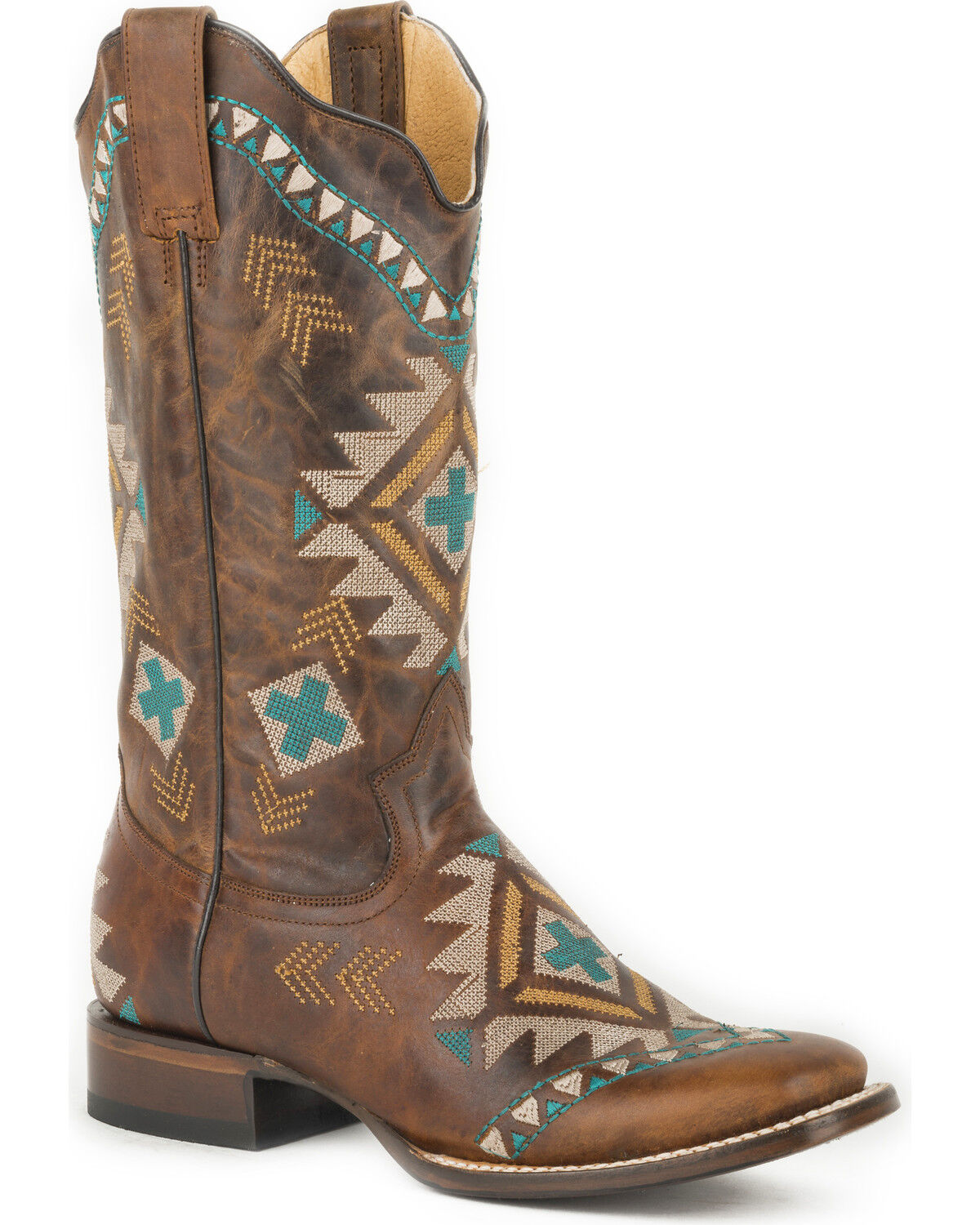 Roper Child's Girls Boys MAI SQUARE TOE Embroidered Shaft Leather Cowboy Boots 