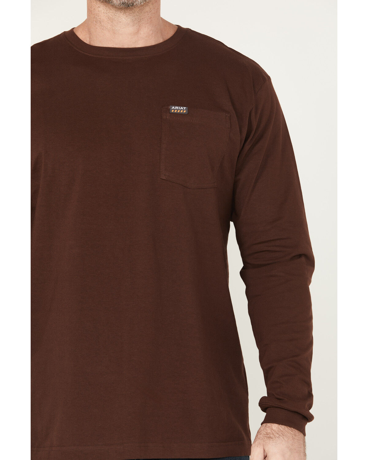 Image #3 - Ariat Men's Rebar Cotton Strong Hardhead Long Sleeve T-Shirt, Chocolate, hi-res