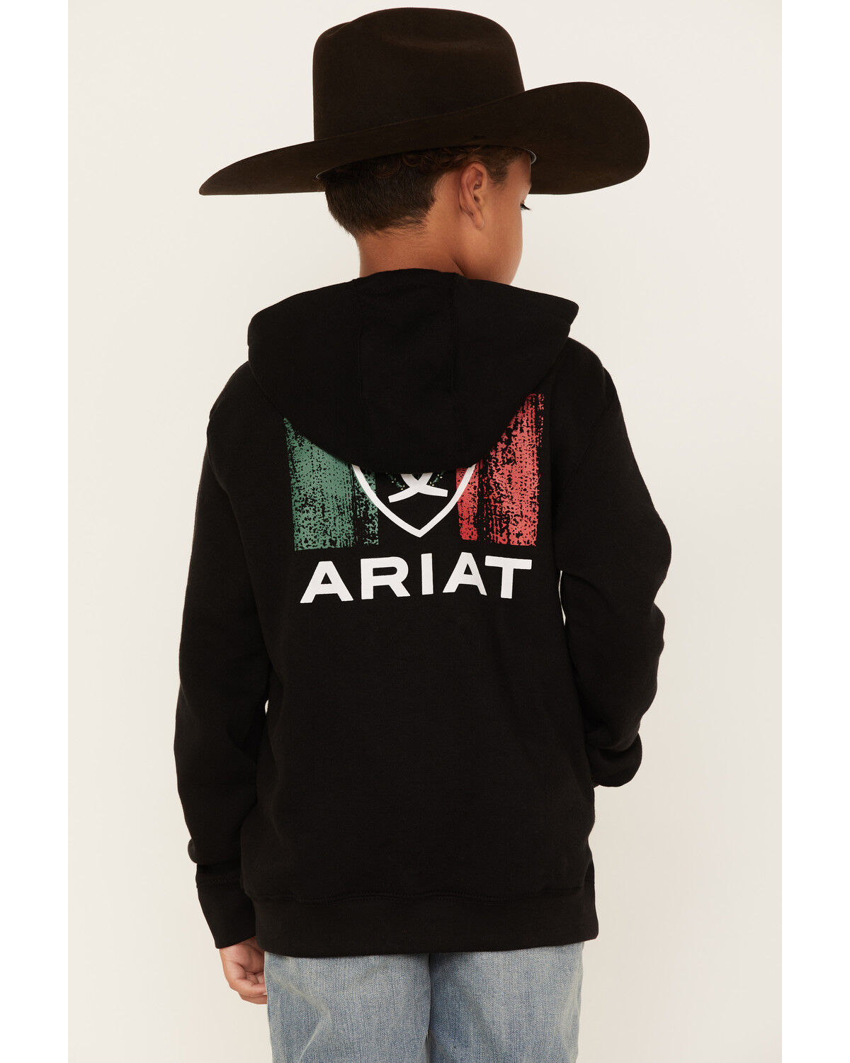 Image #4 - Ariat Boys' Mexico Flag Logo Graphic Hooded Sweatshirt, Black, hi-res