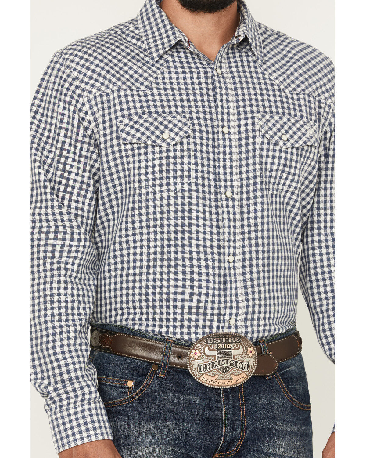 Image #3 - Blue Ranchwear Men's Yucca Plaid Print Long Sleeve Snap Western Shirt, Indigo, hi-res